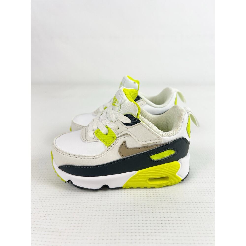 Nike Air Max 90 Easy On Size 6c Toddler Sneakers Retro White Khaki Cyber Green - Picture 2 of 12